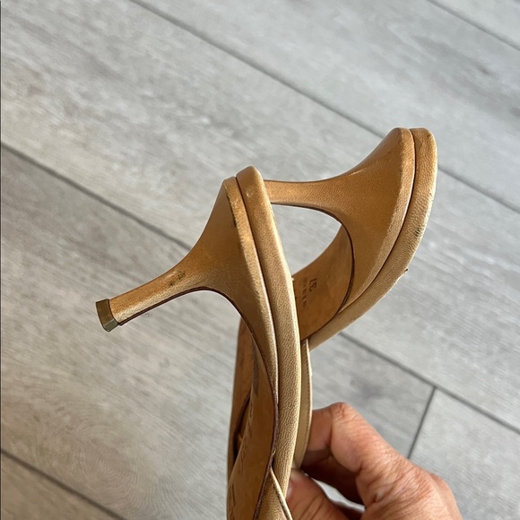 Jimmy Choo camel kitten heel classic pointy toe Leather slip on Mules 37/ 6 - Picture 10 of 12